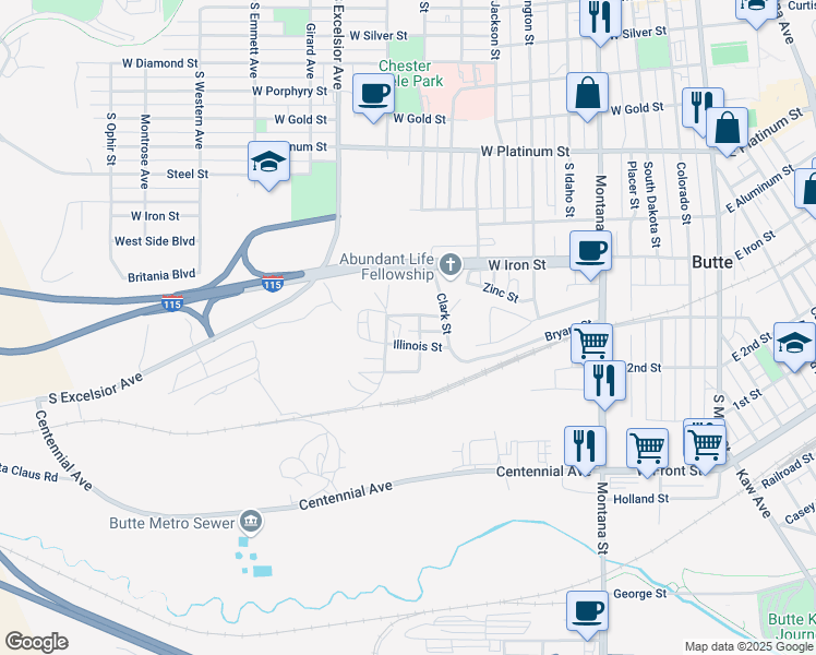 map of restaurants, bars, coffee shops, grocery stores, and more near 861 South Clark Street in Butte