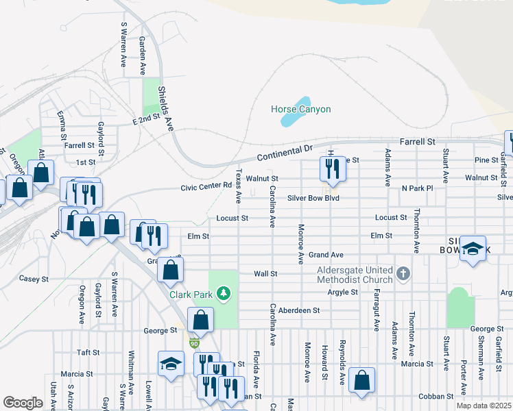 map of restaurants, bars, coffee shops, grocery stores, and more near 1921 Locust Street in Butte