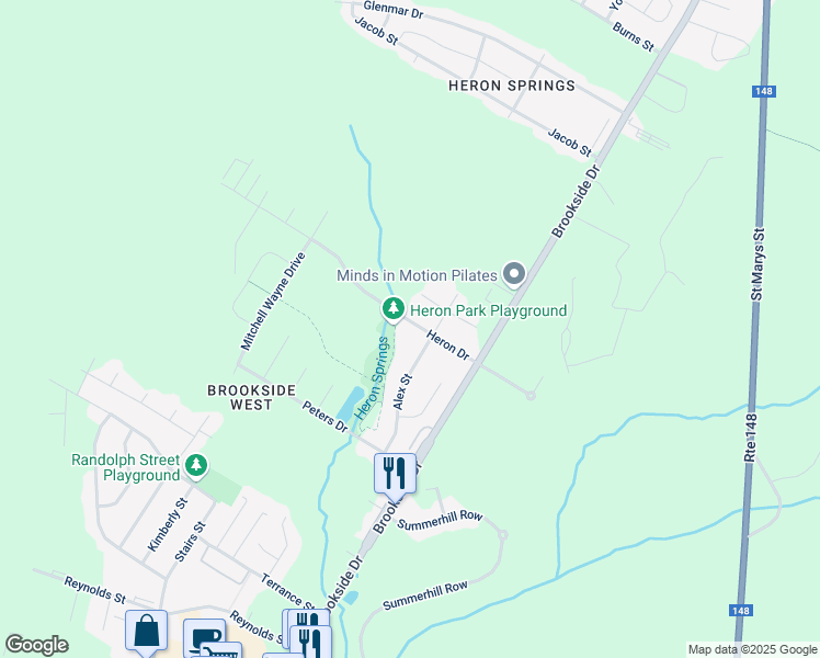 map of restaurants, bars, coffee shops, grocery stores, and more near 69 Heron Drive in Fredericton