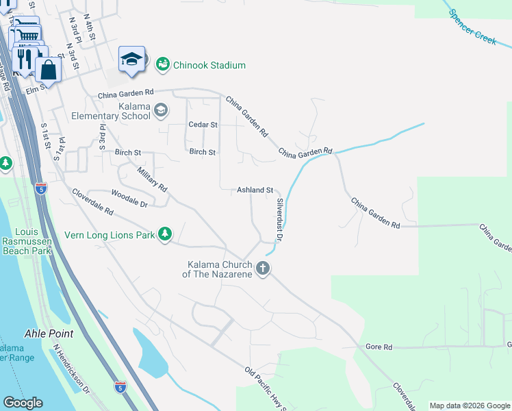 map of restaurants, bars, coffee shops, grocery stores, and more near 154 Graystone Road in Kalama