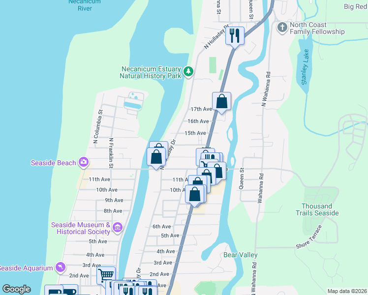 map of restaurants, bars, coffee shops, grocery stores, and more near 821 14th Avenue in Seaside