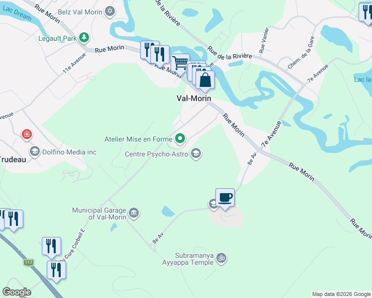 map of restaurants, bars, coffee shops, grocery stores, and more near 917 9e Avenue in Val-Morin