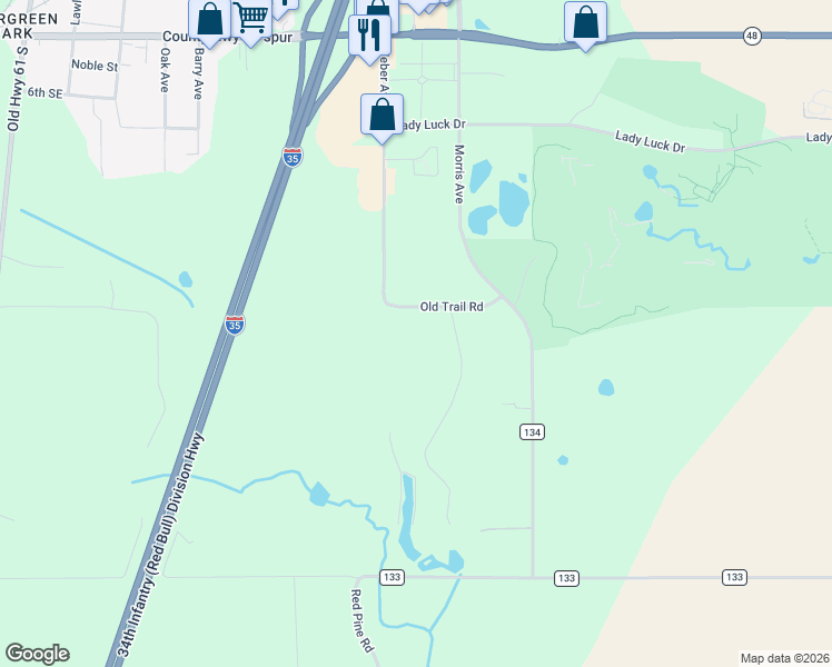 map of restaurants, bars, coffee shops, grocery stores, and more near 528 Old Trail Road in Hinckley