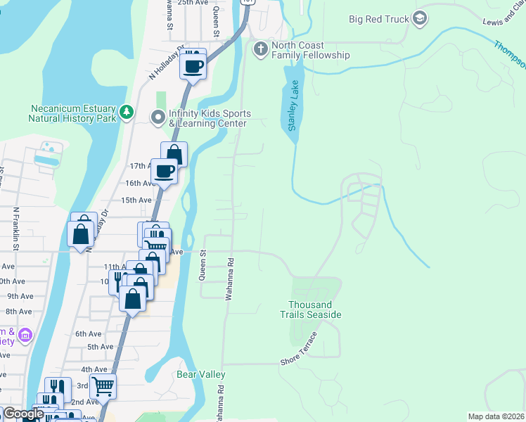 map of restaurants, bars, coffee shops, grocery stores, and more near 925 Youngberry Street in Seaside