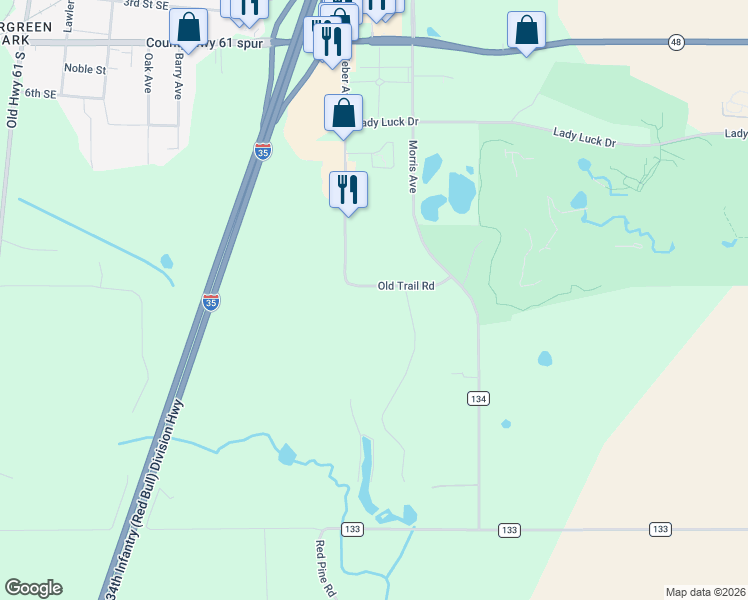 map of restaurants, bars, coffee shops, grocery stores, and more near 528 Old Trail Road in Hinckley