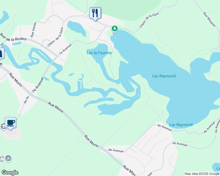 map of restaurants, bars, coffee shops, grocery stores, and more near 5300 Croissant Saint Norbert in Val-Morin
