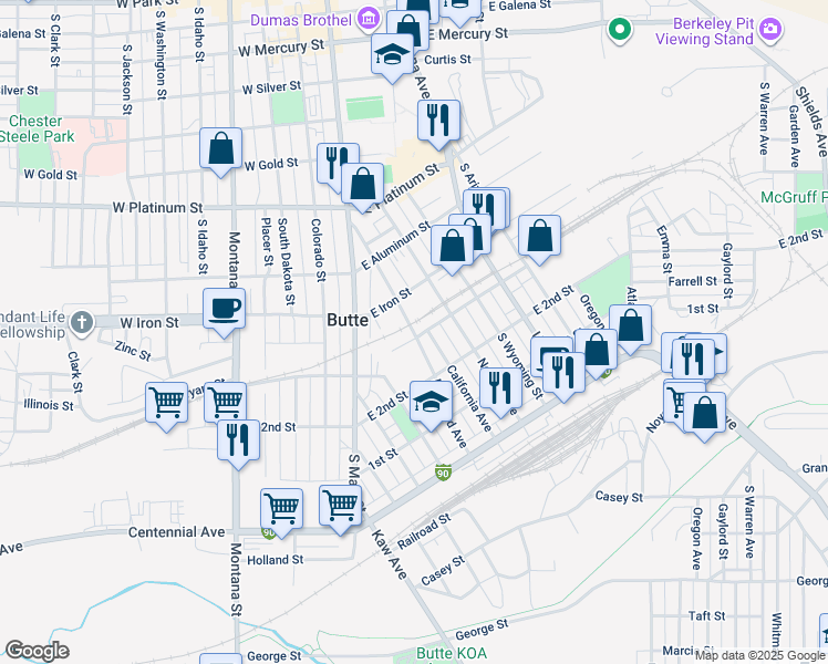 map of restaurants, bars, coffee shops, grocery stores, and more near 902 California Avenue in Butte
