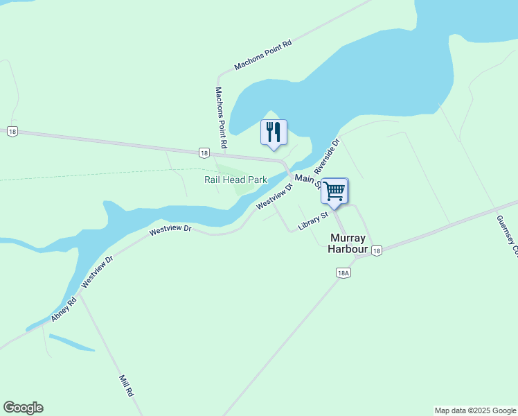 map of restaurants, bars, coffee shops, grocery stores, and more near 45 Westview Drive in Murray River