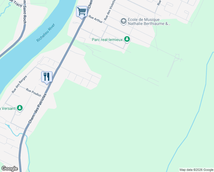 map of restaurants, bars, coffee shops, grocery stores, and more near 420 Rue Walter-S in White