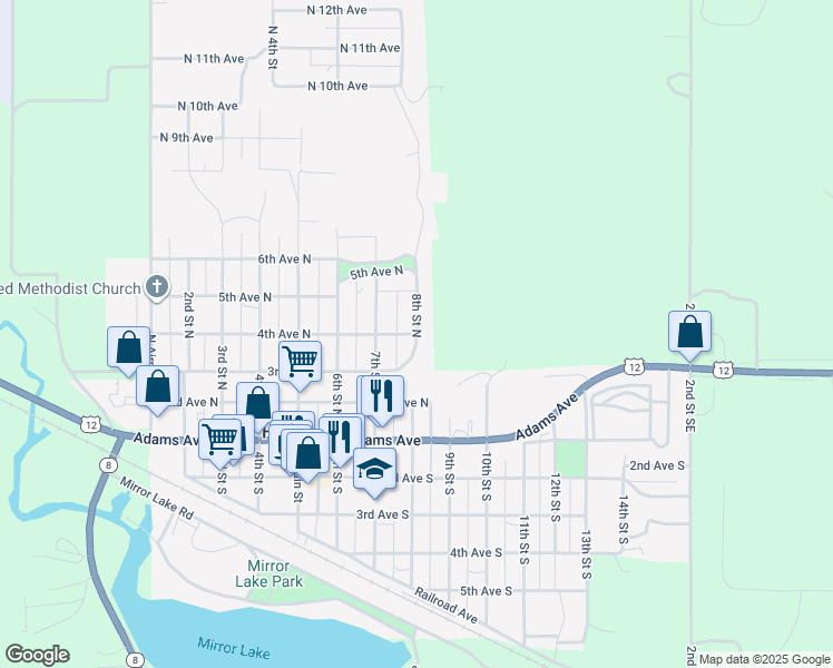 map of restaurants, bars, coffee shops, grocery stores, and more near 401 8th Street North in Hettinger
