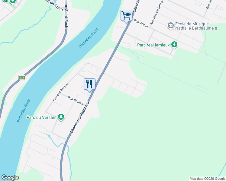 map of restaurants, bars, coffee shops, grocery stores, and more near 37 Rue Roberge in Sorel-Tracy