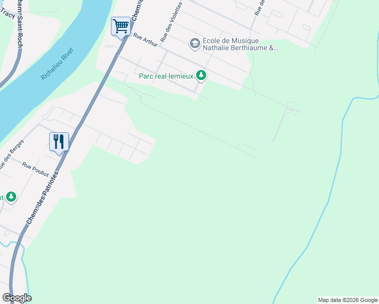 map of restaurants, bars, coffee shops, grocery stores, and more near 450 Rue Walter-S in White