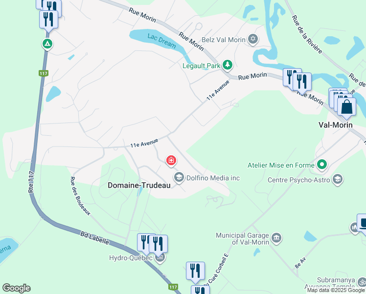 map of restaurants, bars, coffee shops, grocery stores, and more near Rue Beauséjour in Val-Morin