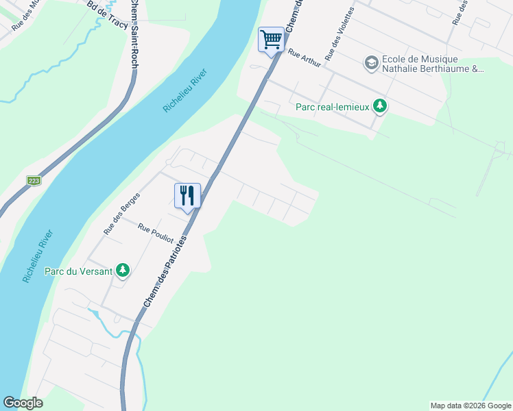map of restaurants, bars, coffee shops, grocery stores, and more near 29 Rue Roberge in Sorel-Tracy