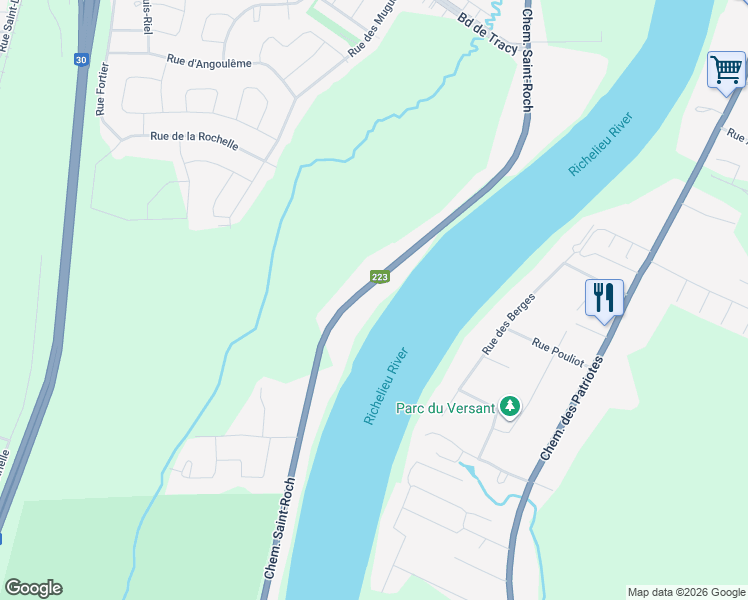map of restaurants, bars, coffee shops, grocery stores, and more near 9850 Chemin Saint-Roch in Sorel-Tracy