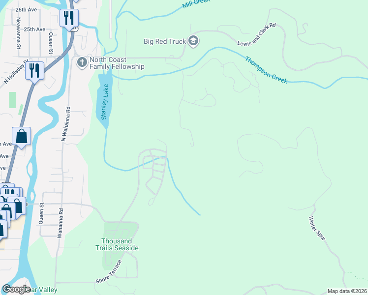 map of restaurants, bars, coffee shops, grocery stores, and more near 1790 Thompson Falls Drive in Seaside