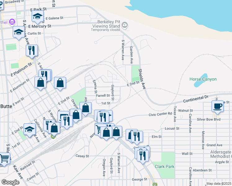 map of restaurants, bars, coffee shops, grocery stores, and more near 1311 Farrell St in Butte