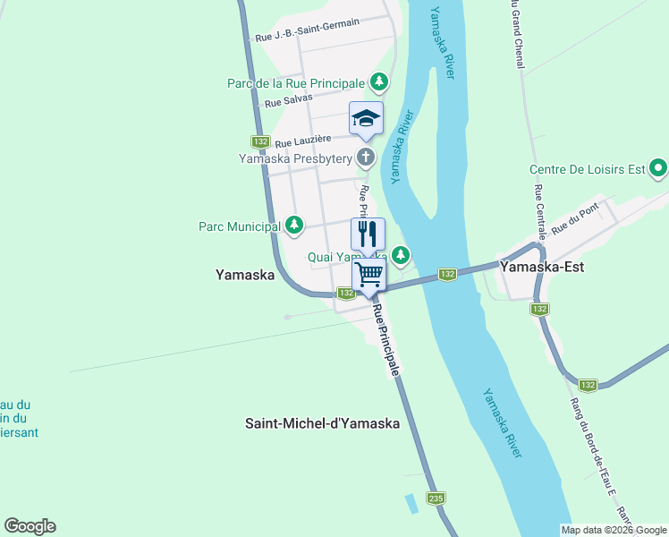 map of restaurants, bars, coffee shops, grocery stores, and more near 102 Rue Saint-Michel in Yamaska