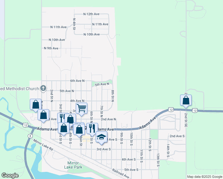 map of restaurants, bars, coffee shops, grocery stores, and more near 401-415 8th Street North in Hettinger