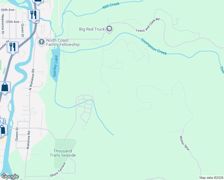 map of restaurants, bars, coffee shops, grocery stores, and more near 1795 Thompson Fall Drive in Seaside