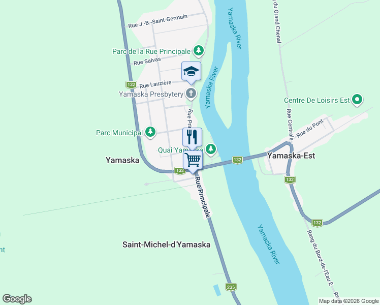 map of restaurants, bars, coffee shops, grocery stores, and more near 101 Rue Principale in Yamaska