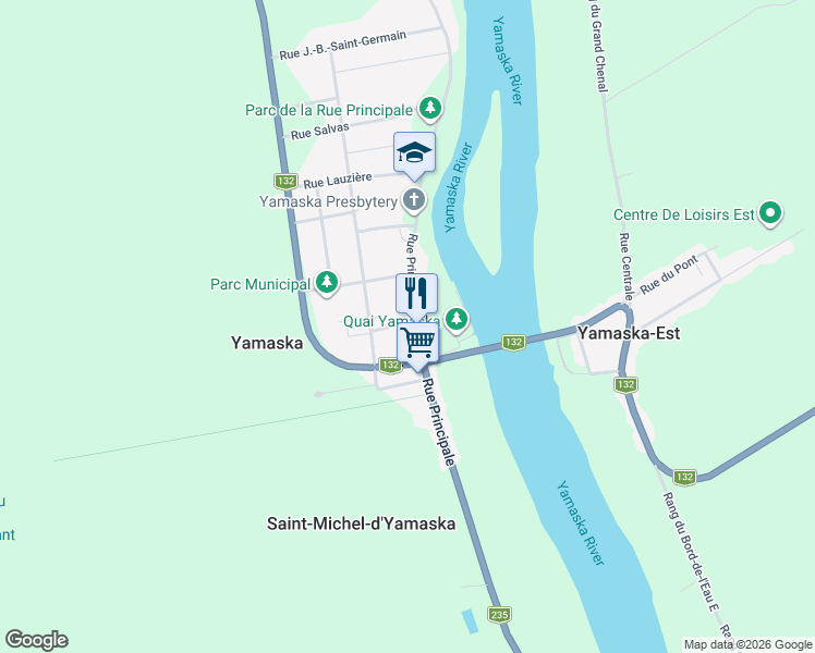 map of restaurants, bars, coffee shops, grocery stores, and more near 101 Rue Principale in Yamaska