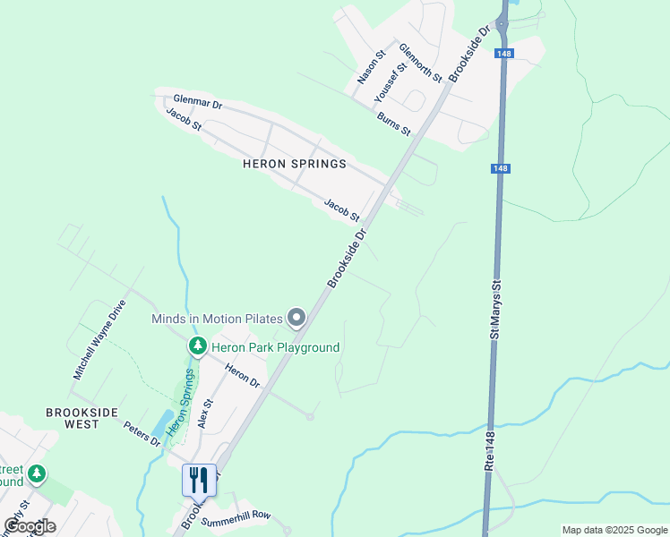 map of restaurants, bars, coffee shops, grocery stores, and more near 959 Brookside Drive in Fredericton
