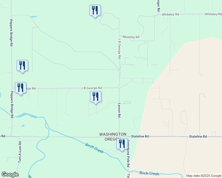 map of restaurants, bars, coffee shops, grocery stores, and more near 1736 J B George Road in Walla Walla