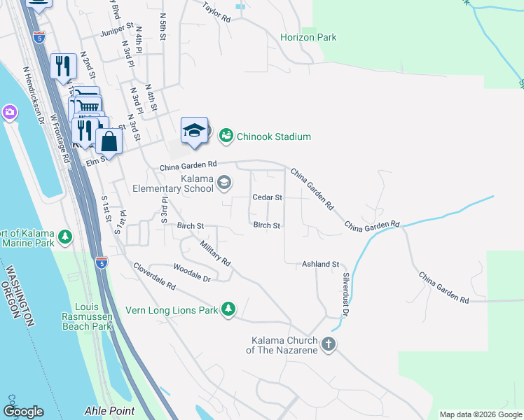 map of restaurants, bars, coffee shops, grocery stores, and more near 341 South 9th Street in Kalama