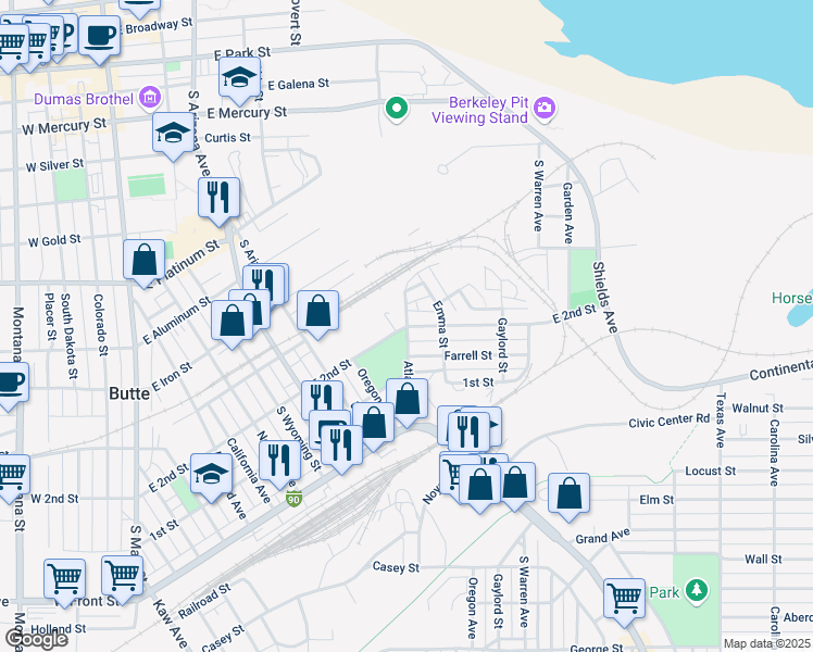 map of restaurants, bars, coffee shops, grocery stores, and more near 999 Atlantic St in Butte