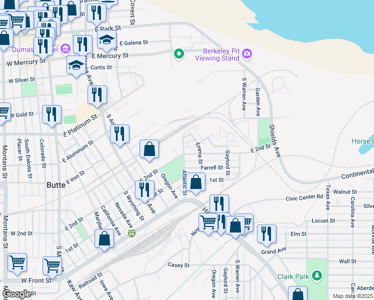 map of restaurants, bars, coffee shops, grocery stores, and more near 991-999 Atlantic St in Butte