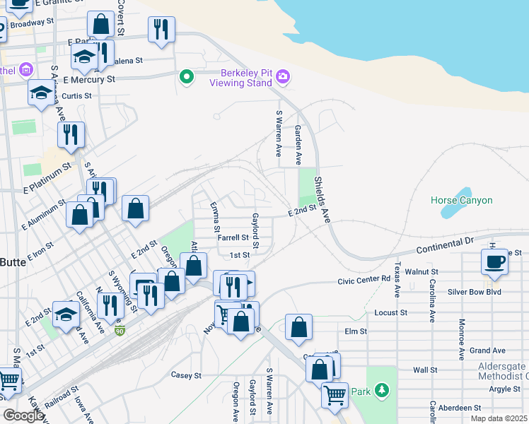 map of restaurants, bars, coffee shops, grocery stores, and more near 920 Ergo Street in Butte