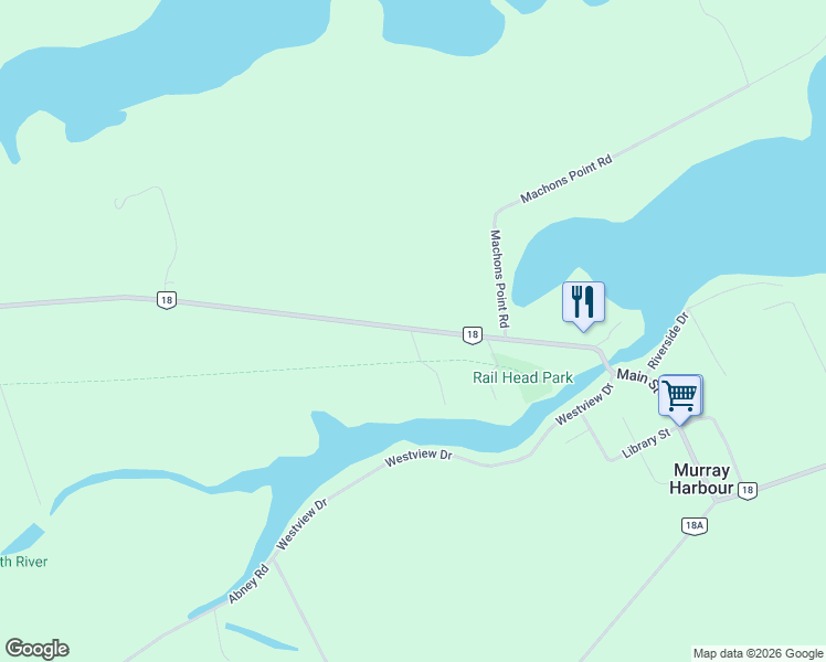 map of restaurants, bars, coffee shops, grocery stores, and more near 1176 Prince Edward Island 18 in Murray Harbour