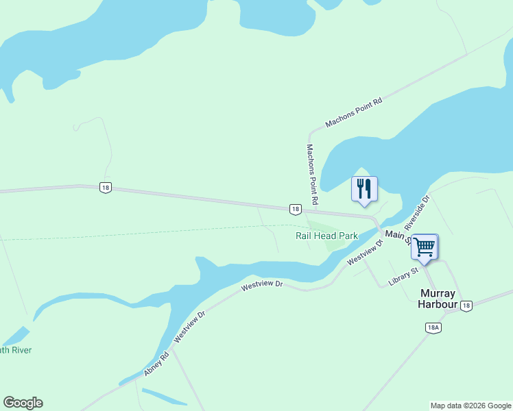 map of restaurants, bars, coffee shops, grocery stores, and more near 1176 Prince Edward Island 18 in Murray Harbour
