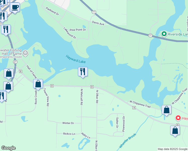 map of restaurants, bars, coffee shops, grocery stores, and more near 15520 County Road B in Hayward