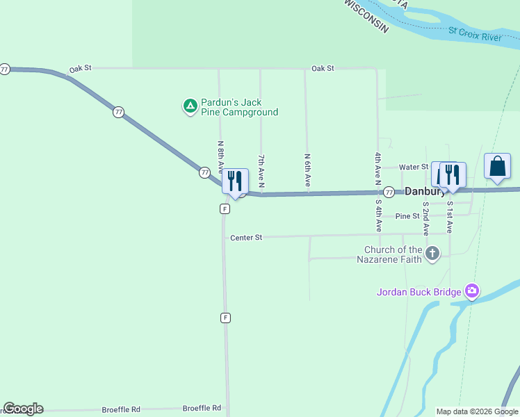 map of restaurants, bars, coffee shops, grocery stores, and more near 7751 Main Street East in Danbury
