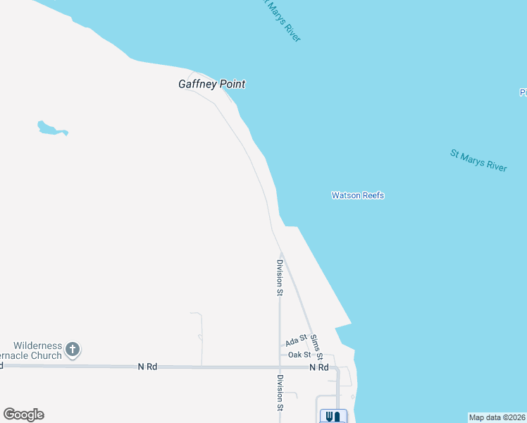 map of restaurants, bars, coffee shops, grocery stores, and more near Sims Street in De Tour Village
