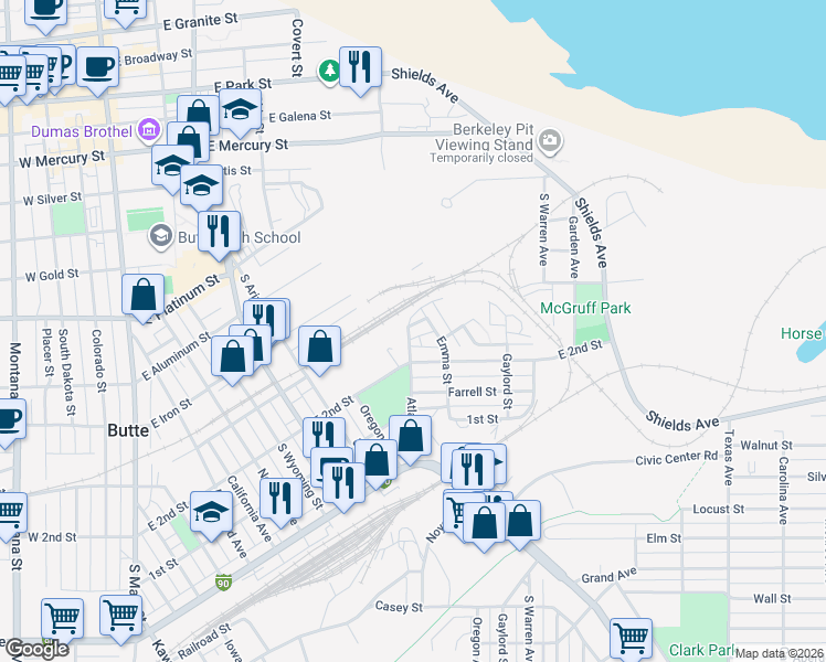 map of restaurants, bars, coffee shops, grocery stores, and more near 991-999 Atlantic St in Butte