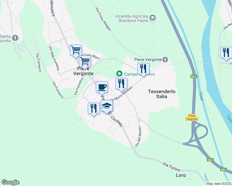 map of restaurants, bars, coffee shops, grocery stores, and more near 2 Via Vittorio Emanuele in Pieve Vergonte