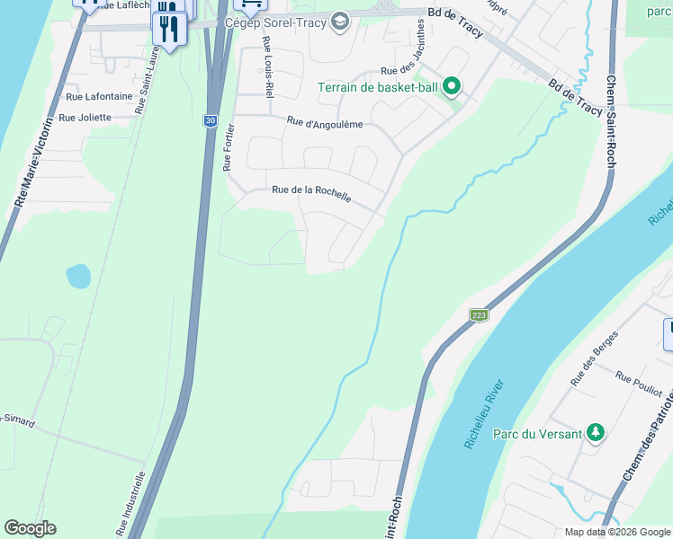 map of restaurants, bars, coffee shops, grocery stores, and more near 8803 Rue de Chaumont in Sorel-Tracy