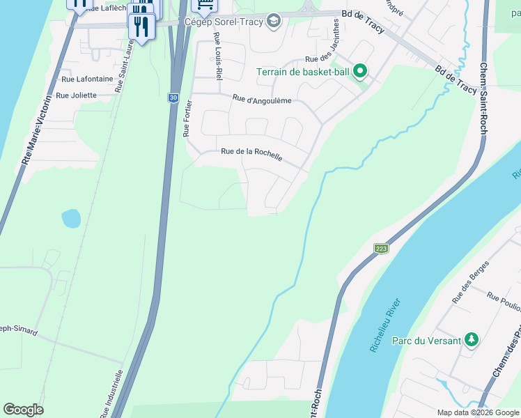 map of restaurants, bars, coffee shops, grocery stores, and more near 8787 Rue de Chaumont in Sorel-Tracy