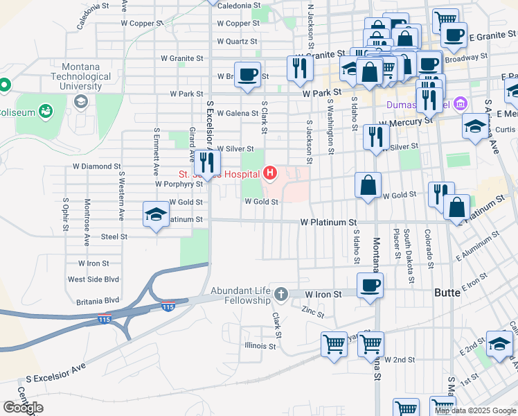 map of restaurants, bars, coffee shops, grocery stores, and more near 700 West Gold Street in Butte