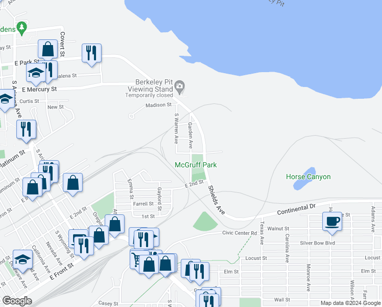 map of restaurants, bars, coffee shops, grocery stores, and more near 621 Garden Avenue in Butte