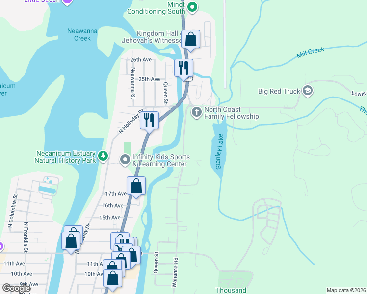 map of restaurants, bars, coffee shops, grocery stores, and more near 1250 North Wahanna Road in Seaside