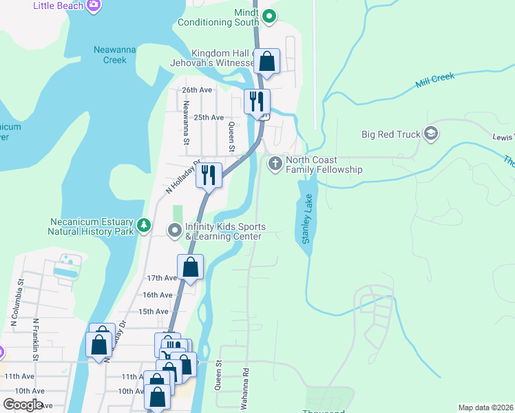map of restaurants, bars, coffee shops, grocery stores, and more near 1659 North Wahanna Road in Seaside