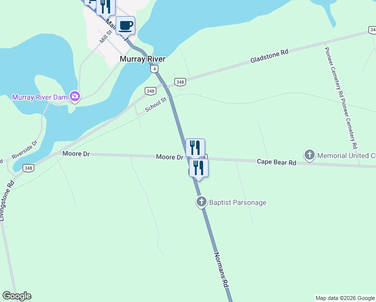 map of restaurants, bars, coffee shops, grocery stores, and more near 9559 Main Street South in Murray Harbour