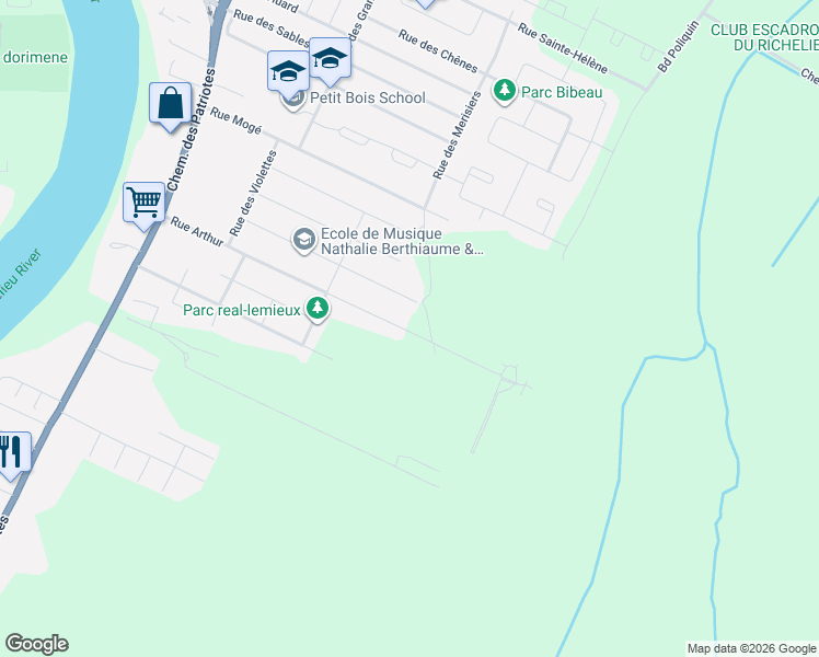map of restaurants, bars, coffee shops, grocery stores, and more near Rue Arthur in Sorel-Tracy