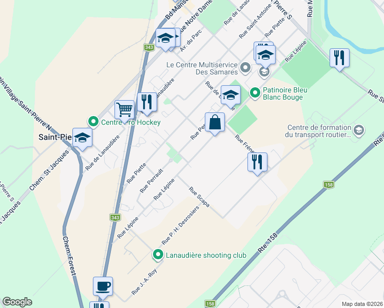 map of restaurants, bars, coffee shops, grocery stores, and more near 1446 Rue Lépine in Joliette