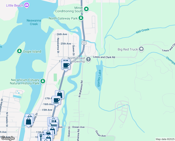 map of restaurants, bars, coffee shops, grocery stores, and more near 160-2001 N Wahanna Rd in Seaside