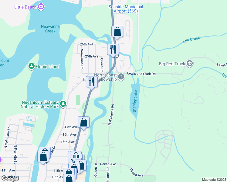 map of restaurants, bars, coffee shops, grocery stores, and more near 160-2001 N Wahanna Rd in Seaside